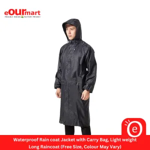 Waterproof Rain coat Jacket with Carry Bag, Lightweight Long Raincoat (Free Size, Black)