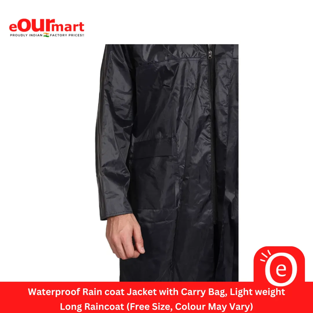 Waterproof Rain coat Jacket with Carry Bag, Lightweight Long Raincoat (Free Size, Black)