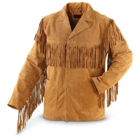 Western Jacket Men Brown Suede Vintage Traditional Western Cowboy Leather Jacket With Fringe Hand Made Country Side Red Indian Western Wear