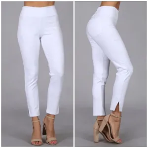 White Cropped Capri Stretch Control Waist Ponte Casual Pull On Pants Women's