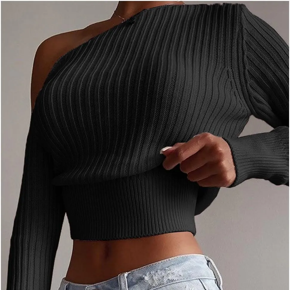 Women One Shoulder Sexy Knitting Sweaters