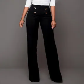 Women Solid Color Wide Leg Pants High Waist Flared Trousers Sliming