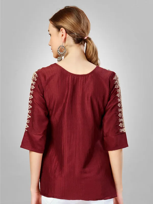 Womens Embroidered A-Line Rust Tunic