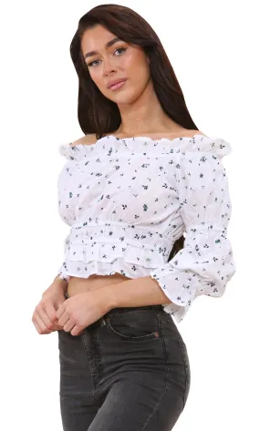 Womens Floral Print Shirred Detail Blouse