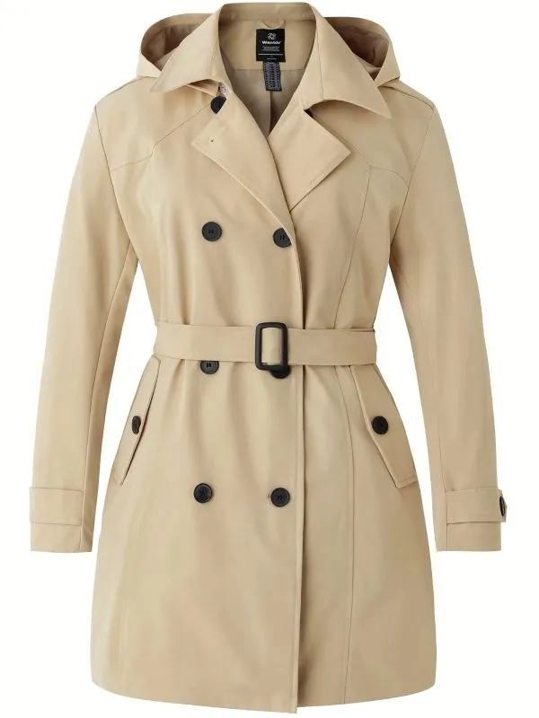 Women's Plus Size Double-Breasted Trench Coat with Belt