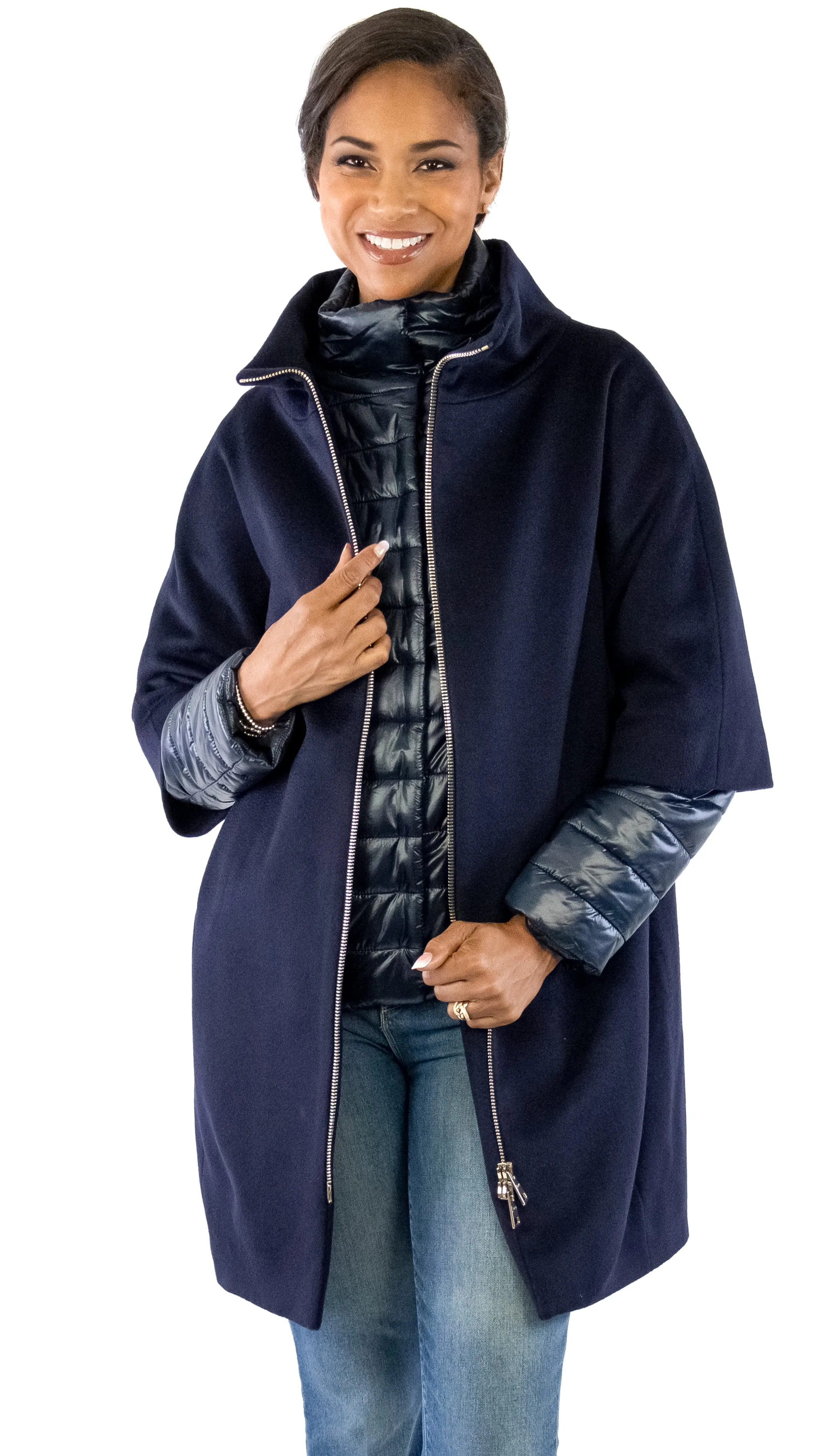 Wool / Puffer Combo Coat - Blue Navy