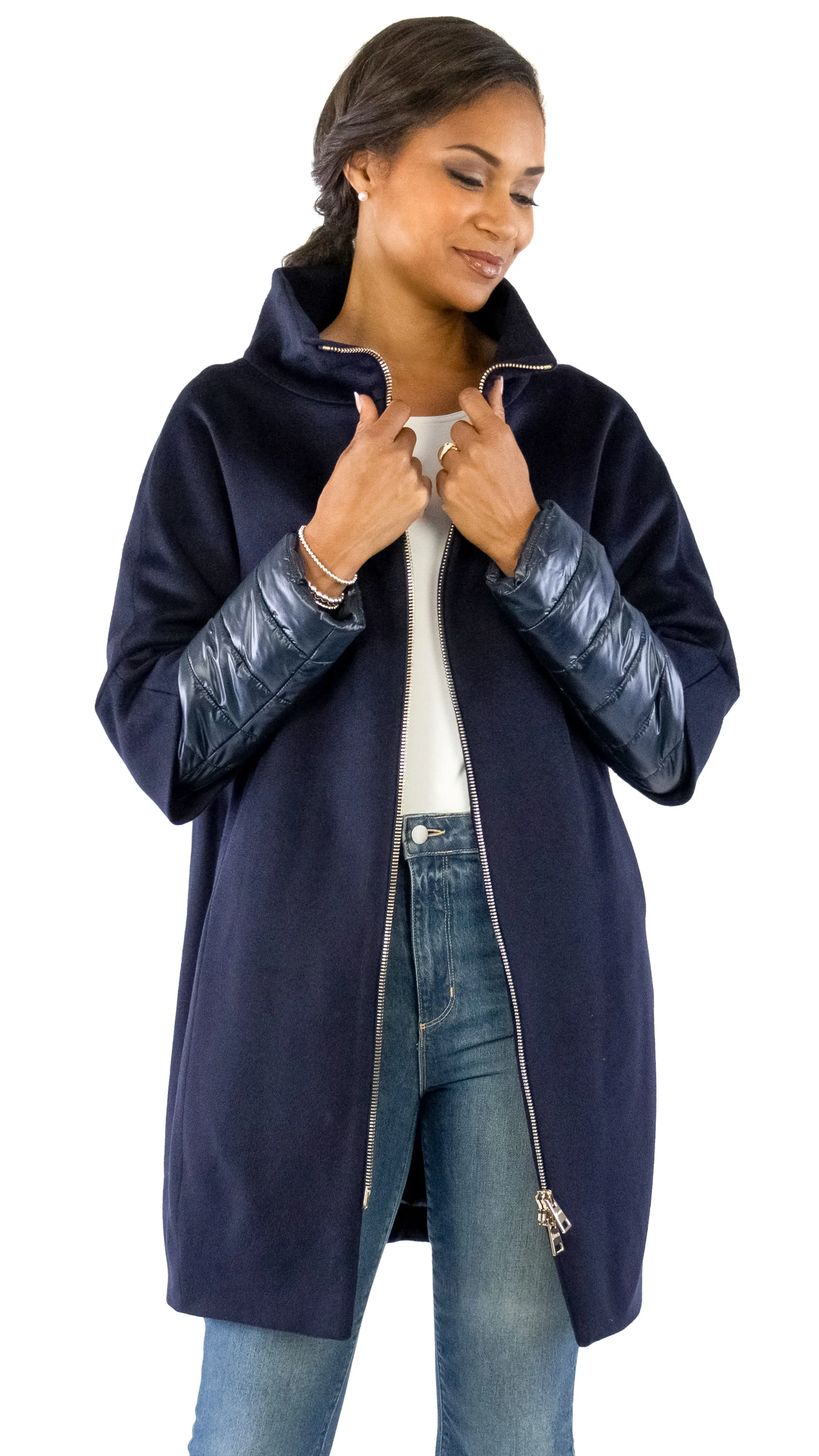 Wool / Puffer Combo Coat - Blue Navy