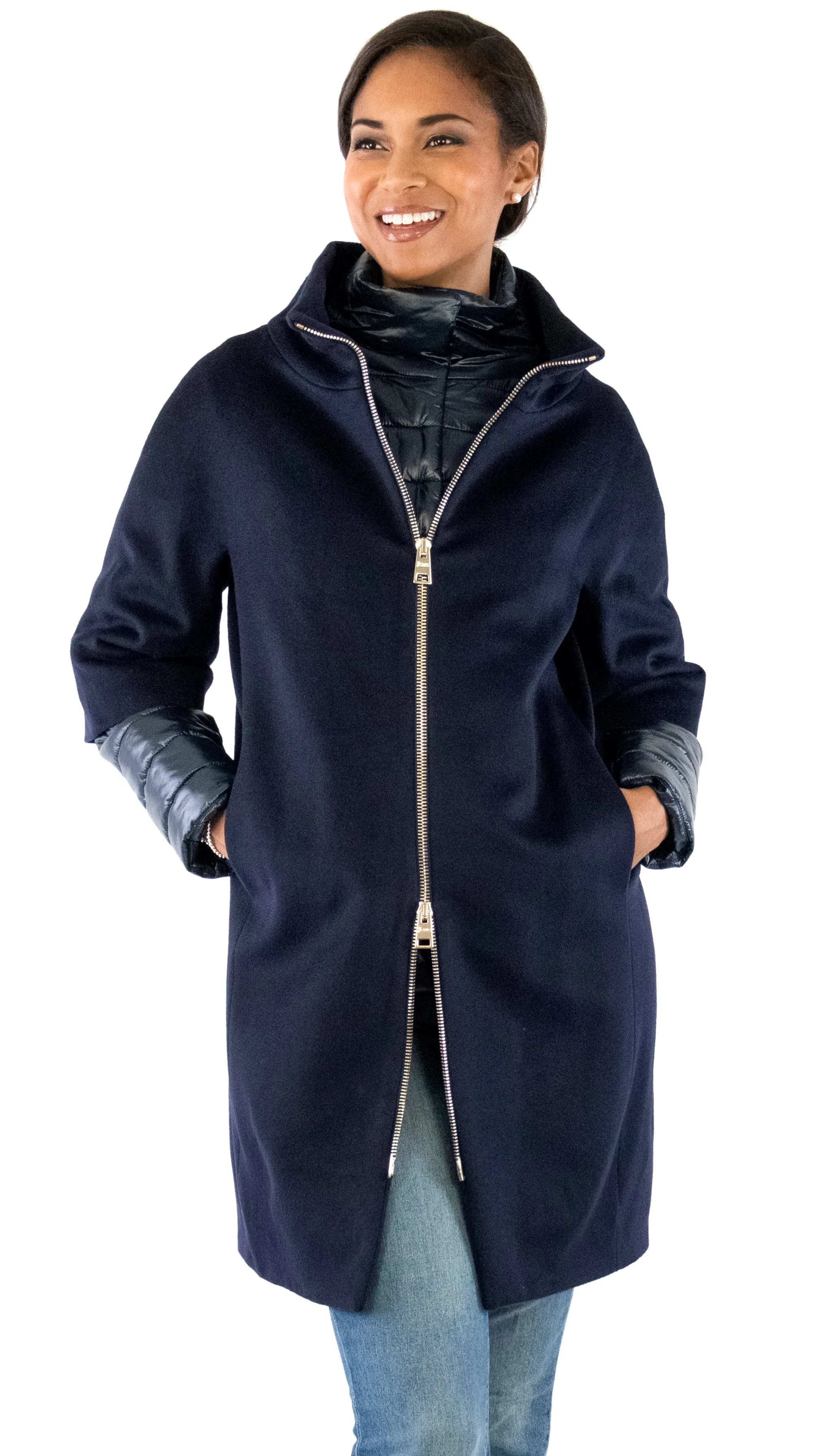 Wool / Puffer Combo Coat - Blue Navy