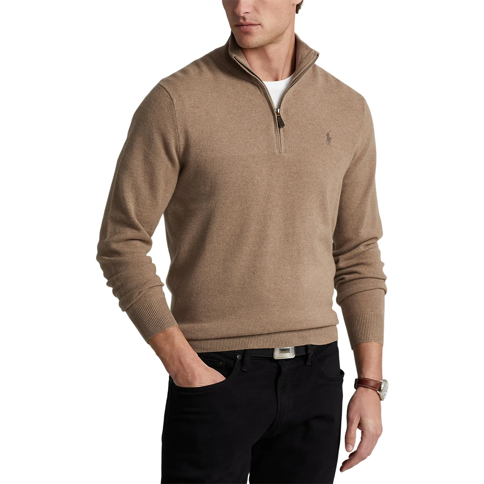 Wool Quarter-Zip Sweater - Camel Brown