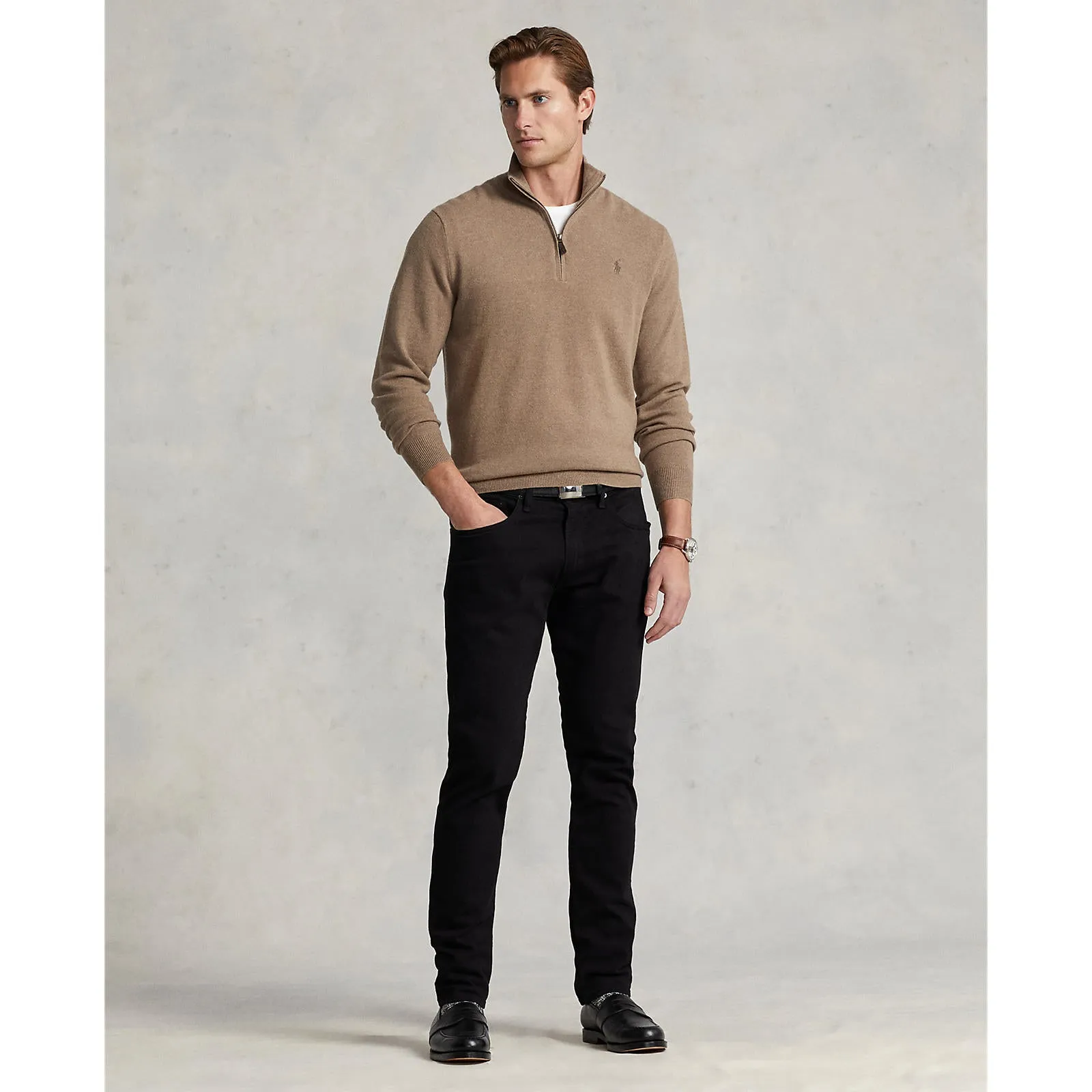 Wool Quarter-Zip Sweater - Camel Brown