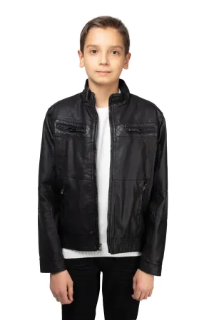 X RAY Boy's Stand Up Collar Motorcycle PU Leather Jacket with Sherpa Lining