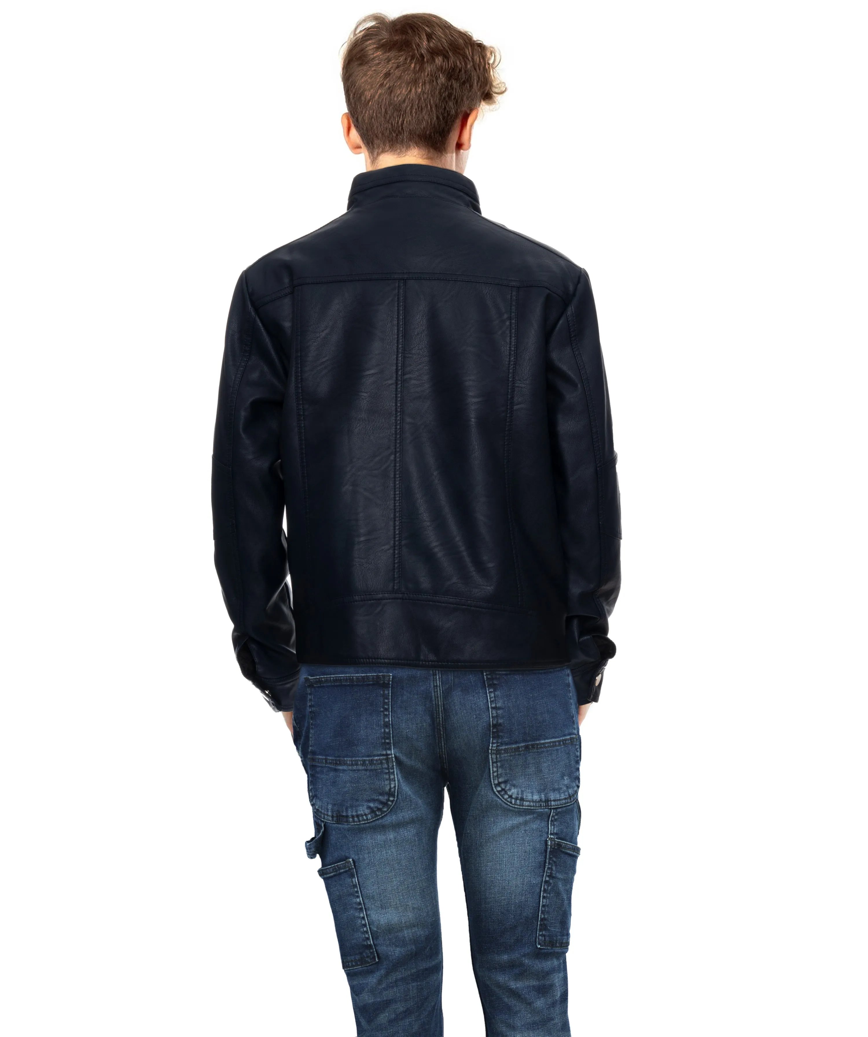 X RAY Boy's Stand Up Collar Motorcycle PU Leather Jacket with Sherpa Lining