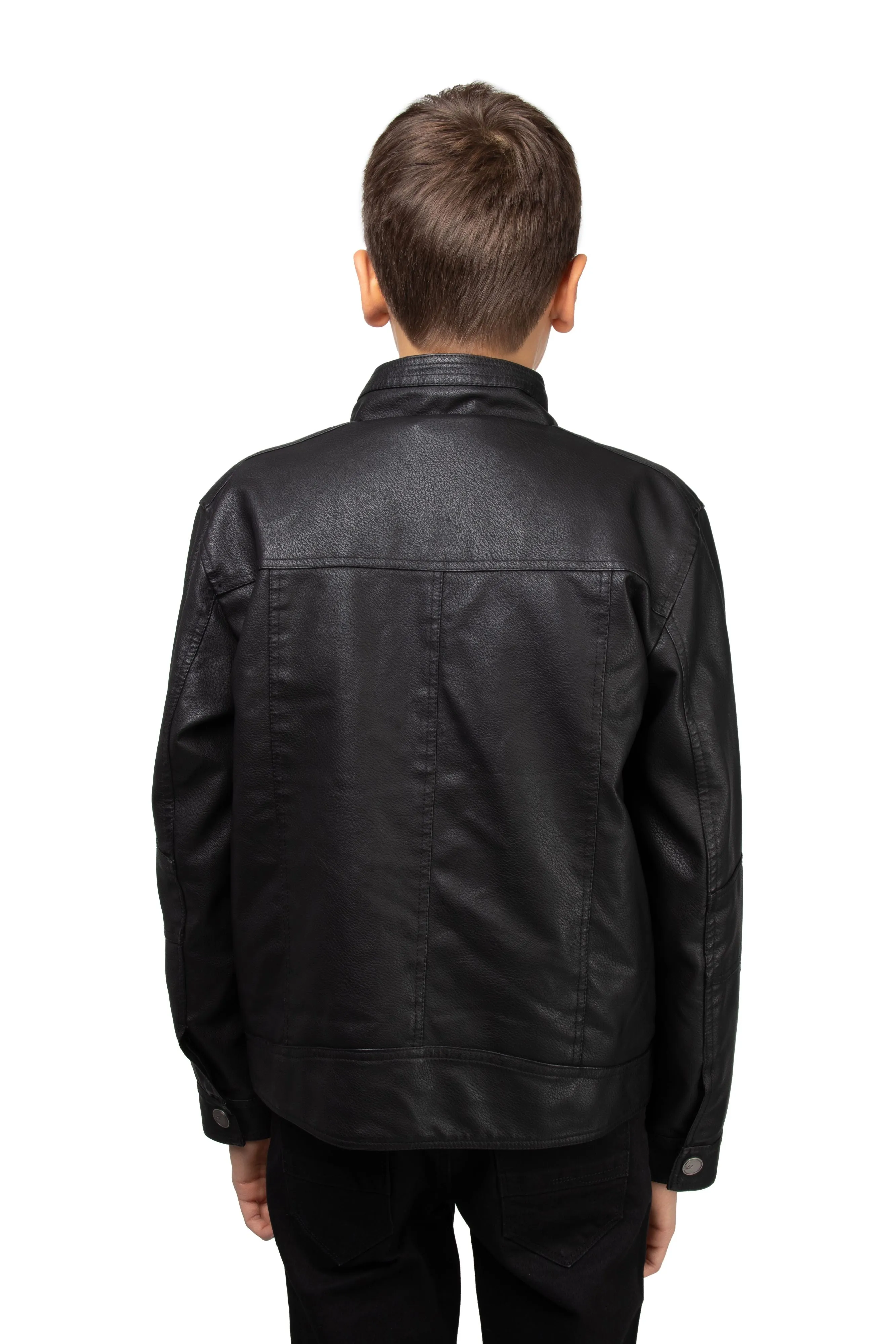 X RAY Boy's Stand Up Collar Motorcycle PU Leather Jacket with Sherpa Lining