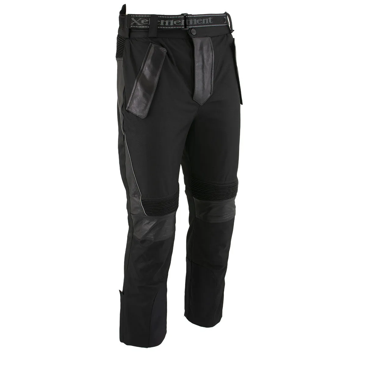 Xelement CF2131 Men’s ‘Road Racer’ Black Tri-Tex and Leather Motorcycle Racing Pants with X-Armor Protection