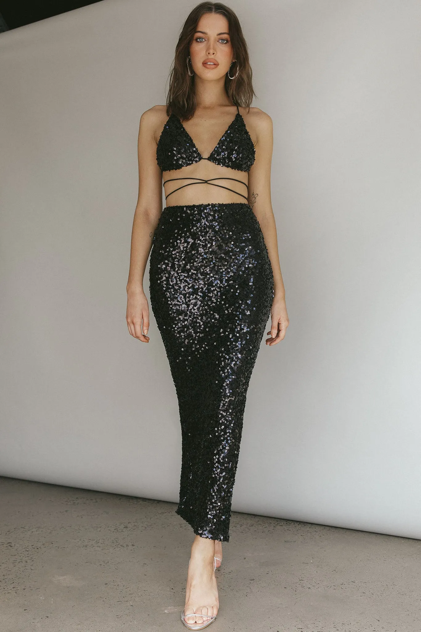 Zefa Sequin Midi Skirt Black