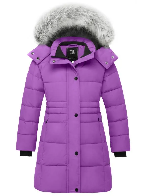 ZSHOW Girls' Long Winter Parka Coat Fleece Puffer Jacket with Detachable Hood